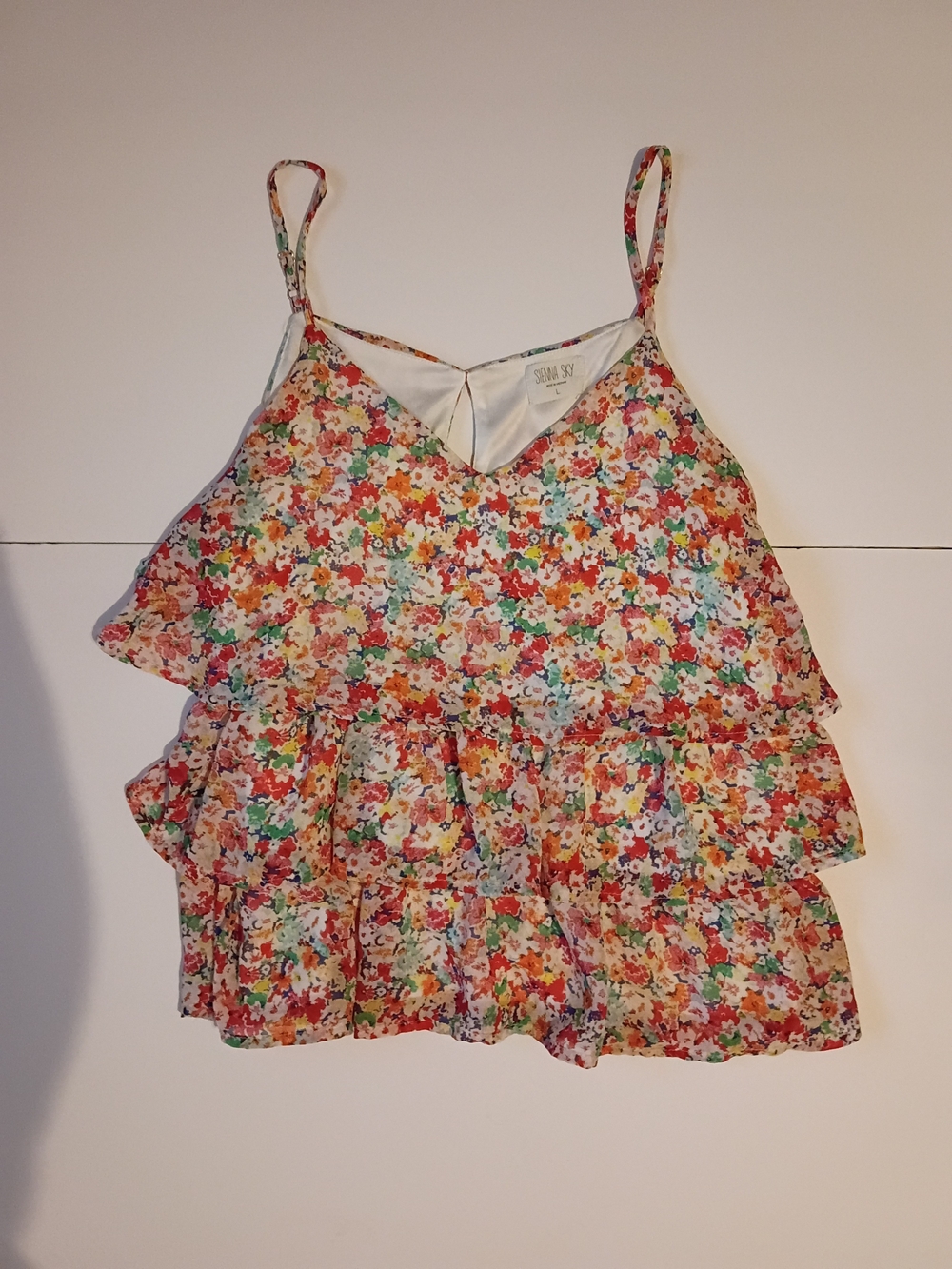 Sienna Sky Floral Ruffle Cami Tank Top Women's Large Adjustable Straps Large L